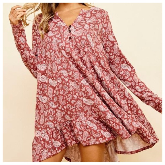 #14 LAST ONE Boho Chic Paisley Print Ruffle Hem Dress - Picture 2 of 6